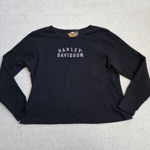 Harley Davidson Black Long Sleeve Mini Waffle T-Shirt Black XL Sparkly Logo